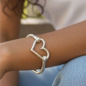 Silver Hammered Heart Cuff Bangle Bracelet – New Jewelry Gift